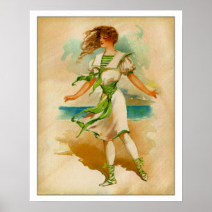Poster Madame victorienne dans le costume se baignant