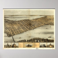 Madison WI 1867 Carte panoramique antique