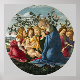 Poster Madonna Adoring the Child avec 5 Anges Botticelli