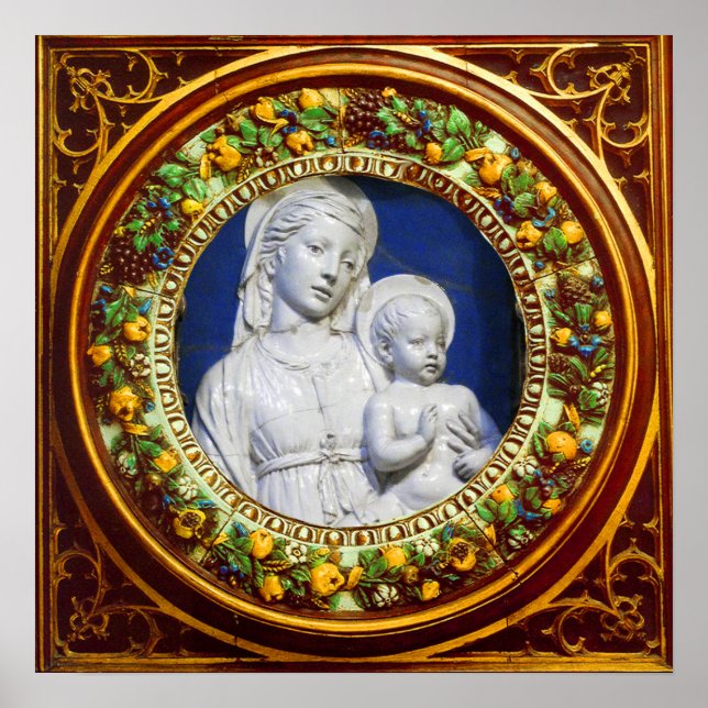POSTER MADONNA AVEC ENFANT RENAISSANCE FLORAL CROWN (Devant)
