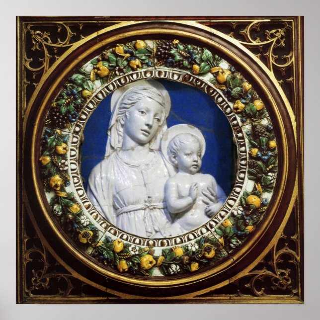 POSTER MADONNA AVEC ENFANT RENAISSANCE FLORAL CROWN (Devant)