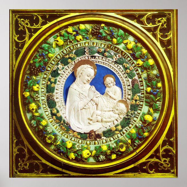POSTER MADONNA AVEC ENFANT RENAISSANCE FLORAL CROWN (Devant)
