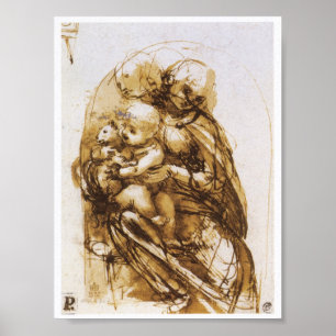 Poster Madonna et enfant avec un chat, Leonardo da Vinci