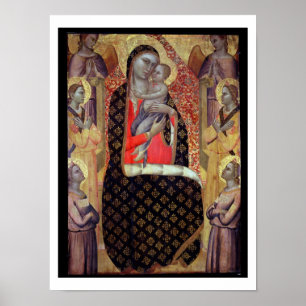 Poster Madonna et enfant envoûtés de six anges (panneau