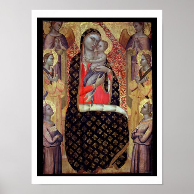 Poster Madonna et enfant envoûtés de six anges (panneau (Devant)