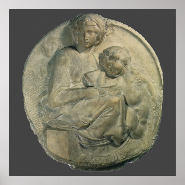 Poster Madonna et Enfant, Tondo Pitti par Michelangelo (Devant)