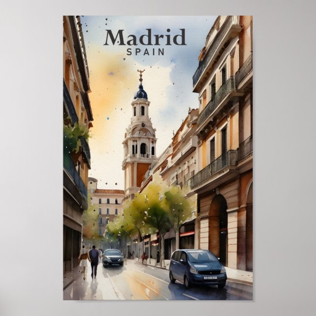 Poster Madrid Espagne Aquarelle Peinture Voyage (Devant)