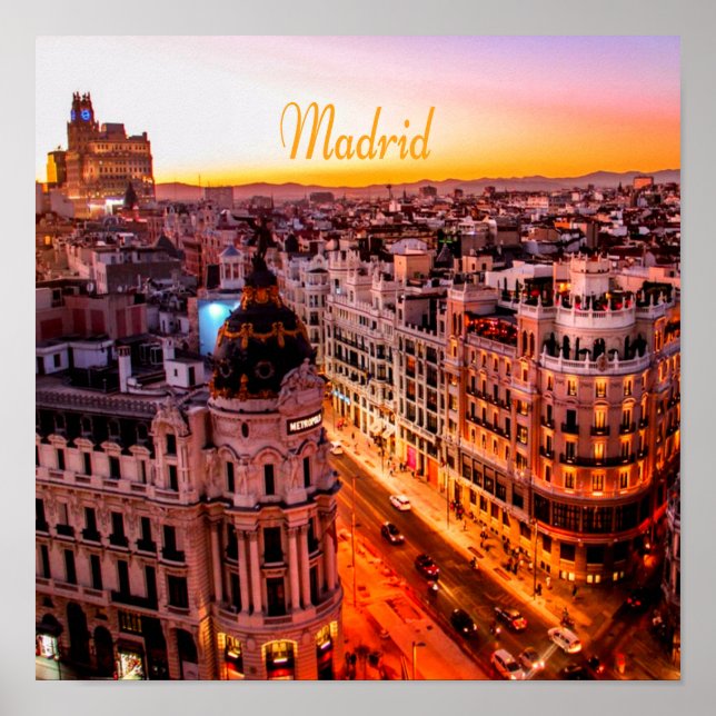 Poster Madrid Espagne Capitol City Skyline (Devant)