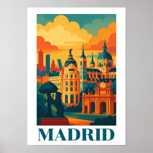 Poster Madrid Espagne Coloré Voyage Rétro