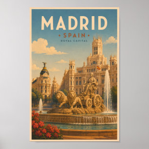Poster Madrid Espagne Fontaine Cibeles Illustration Voyag