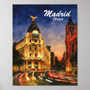 Poster Madrid Espagne Gran Via Nuit Paysage Urbain Aquare