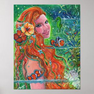 Poster Maev Mermaid poisson clown art par Renee Lavoie  