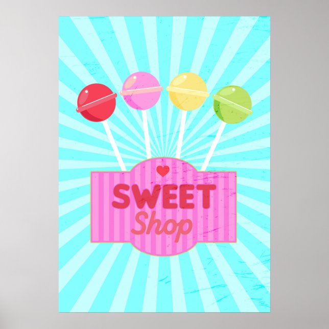 Poster Magasin de sucreries Retro Pastel Candy Lollipops (Devant)