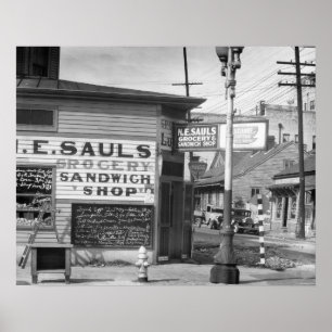 Poster Magasin d'épicerie et de sandwich, 1934. Photo