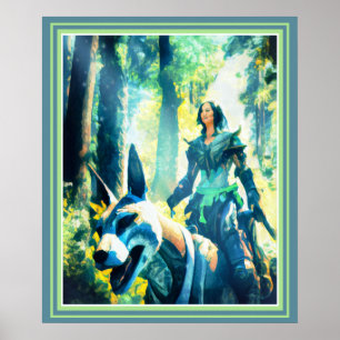 Poster Mage chevaucher un loup