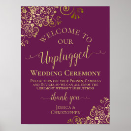 Poster Magenta & Gold Stylish Unplugged Mariage Ceremony