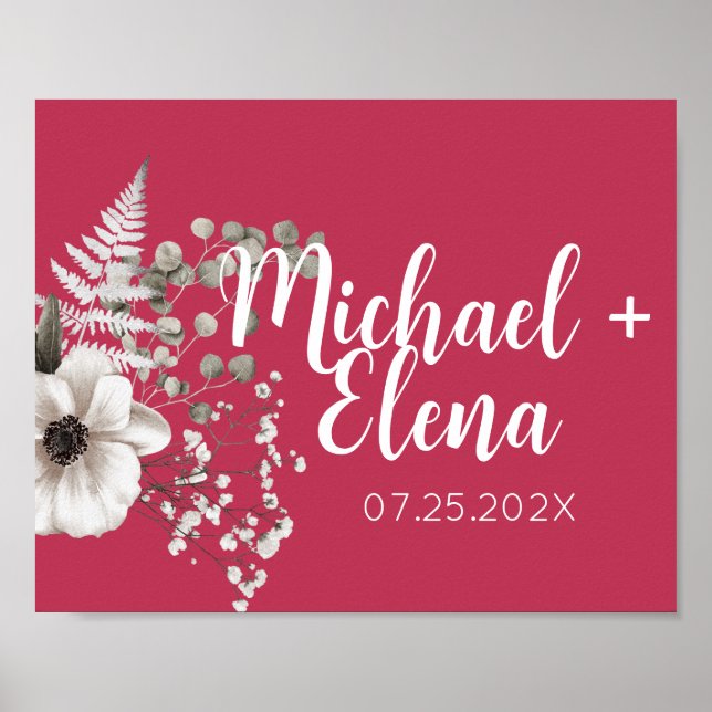 Poster Magenta & White Floral Mariage Mur Imprimer (Devant)