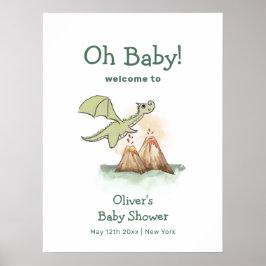 Poster Magic Dragon Mountain Boy Baby shower Bienvenue
