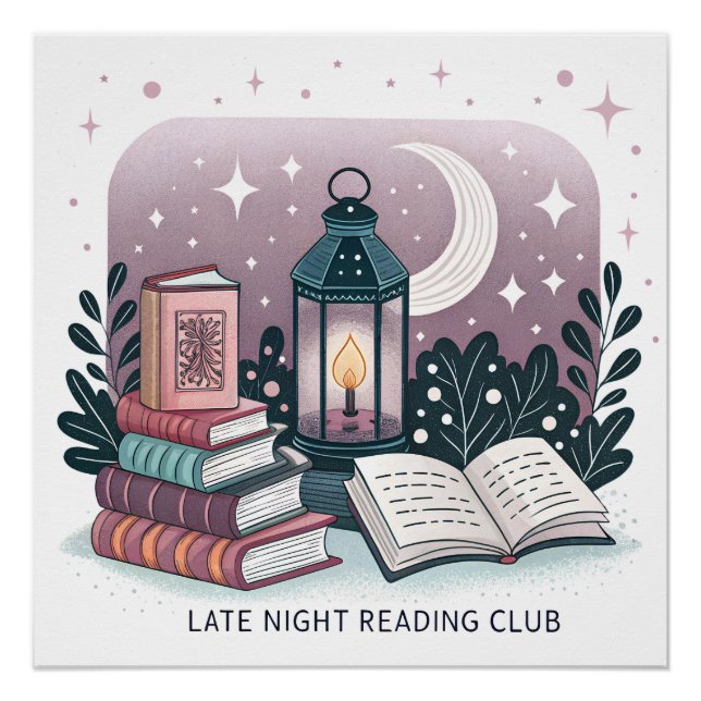 Poster Magic Late Night Reading Club Lantern Book Stack (Devant)