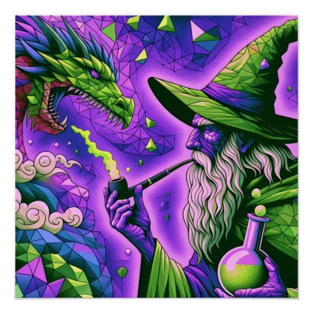 Poster Magicien Dragon Fantasy Art (Devant)