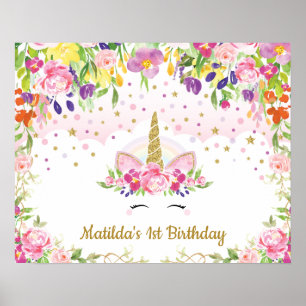 Poster Magique Unicorne vibrante Floral Anniversaire fond