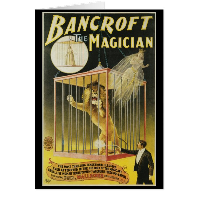 Poster magique vintage, Magicien Bancroft et Lion (Devant)