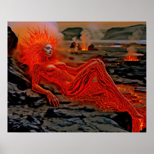 Poster « Magma endormi » – Portrait de femme volcanique