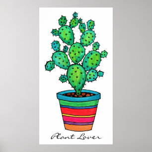 Poster Magnifique Cactus Aquarelle En Beau Pot