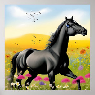 Poster Magnifique cheval noir