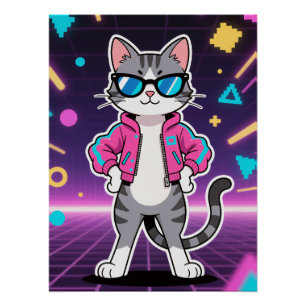 Poster Magnifique Cool Retro Gamer Cat