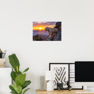Poster Magnifique coucher de soleil avec un tigre blanc