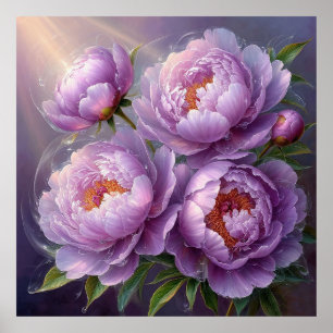 Poster Magnifique gros plan de pivoines roses avec la lum
