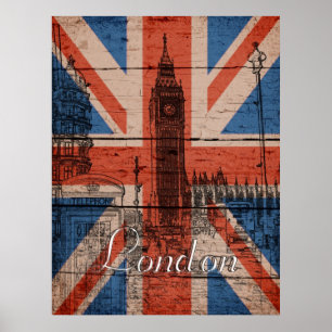 Poster Magnifique grunge en bois cool tendance U.k. Fanio