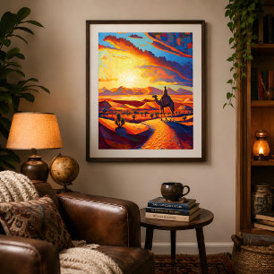 Poster Magnifique Heure Dorée Coucher de Soleil Désertiqu