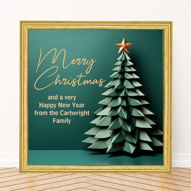 Poster Magnifique Joyeux Arbre de Noël Gold Green (Créateur téléchargé)