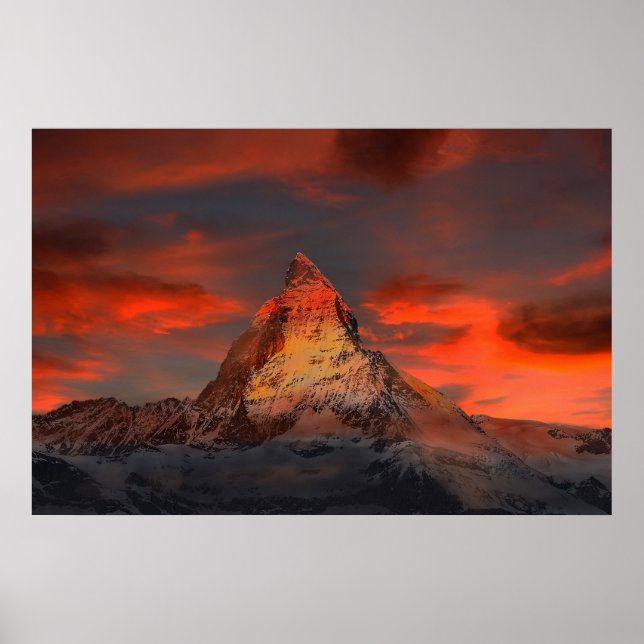 Poster Magnifique matterhorn ciel rouge paysage (Devant)