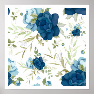 Poster Magnifique motif floral bleu sans couture