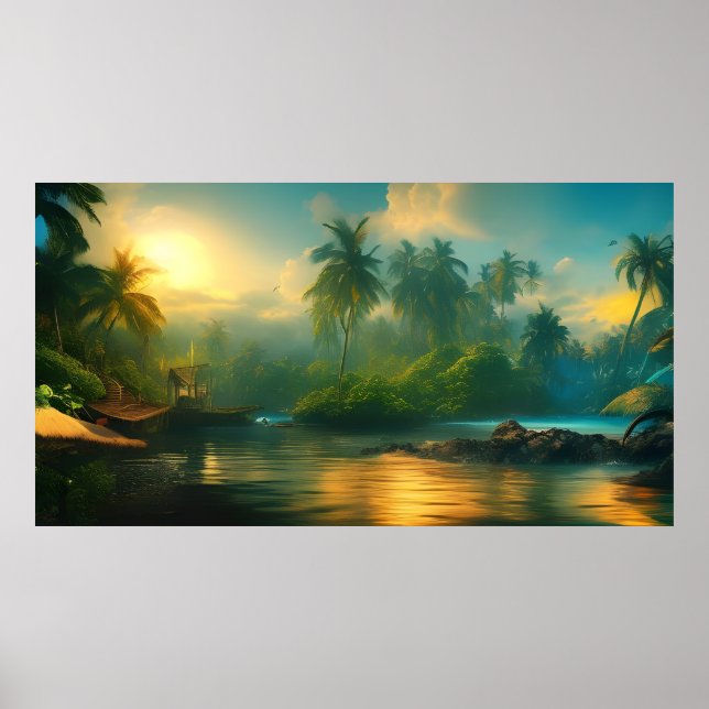 Poster Magnifique paysage tropical de l'île du Pacifique  (Devant)