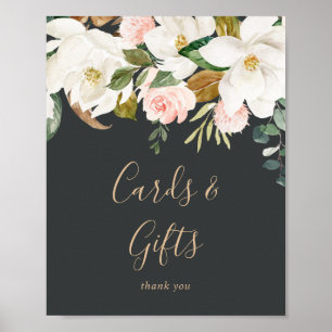 Poster Magnolia Élégant Panneau Cartes et Cadeaux Noir