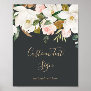 Poster Magnolia Élégant   Panneau Personnalisé Noir & Bla