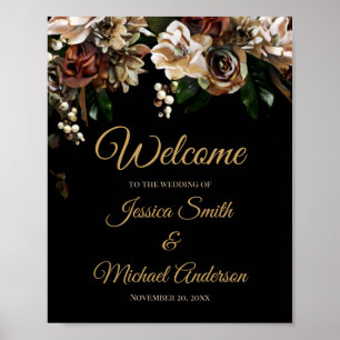 Poster Magnolia Gold et Black Floral Faire-part de mariag
