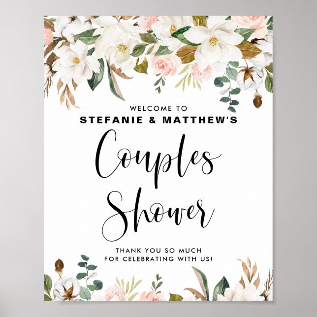 Poster Magnolias & Cotton Garland Couples Douche Bienvenu (Devant)