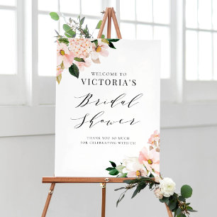 Poster Magnolias Florales Rose Pâle Bienvenue à la Mariée