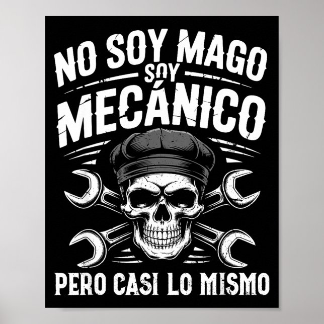 Poster Mago Y Mecánico Funny Car Mechanic Skull Spanish V (Devant)