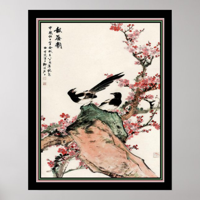 Poster Magpies et fleurs de prune chinois Imprimer 16x20 (Devant)