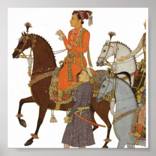 Poster Maharaja à cheval, illustration de Mughal d'Indien