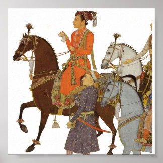 Poster Maharaja à cheval, illustration indienne de Mughal