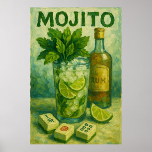 Poster Mahjong Cocktail Vintage Rétro