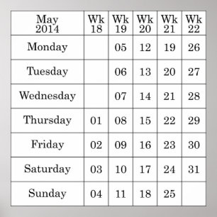 Poster Mai 2014 Calendrier semaines numérotées