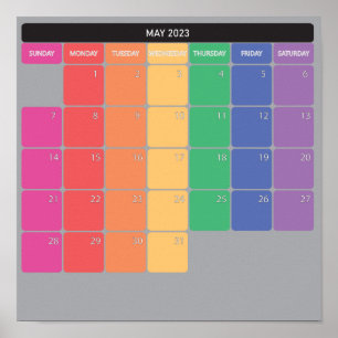 Poster Mai 2023 calendrier planificateur jours couleur